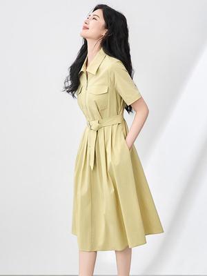 Casual Sommer-Hemdkleid mit halbem Reißverschluss und hoher Taille