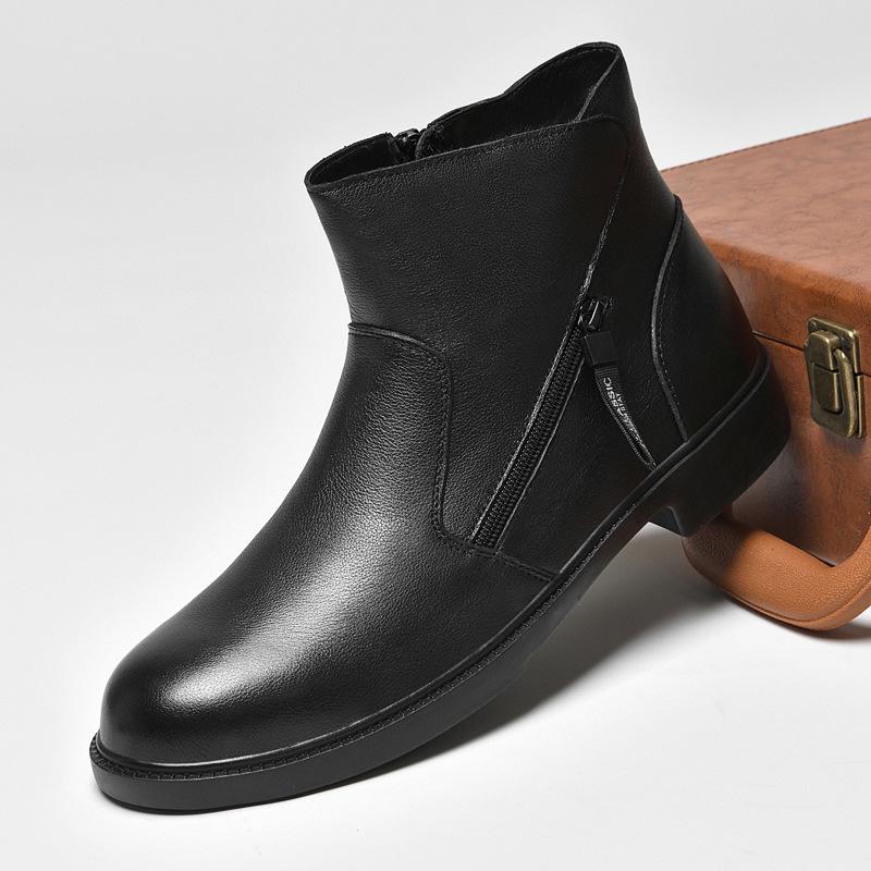 Plus Size Men's Leather Chelsea Boots - Warm, Thickened, First Layer Cowhide