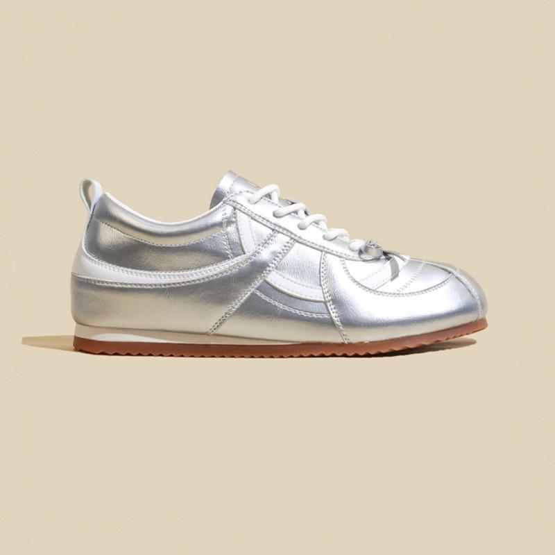 Korean silver German training shoes for women's 2025 summer new bow inner height increase sports board shoes ballet style casual trend