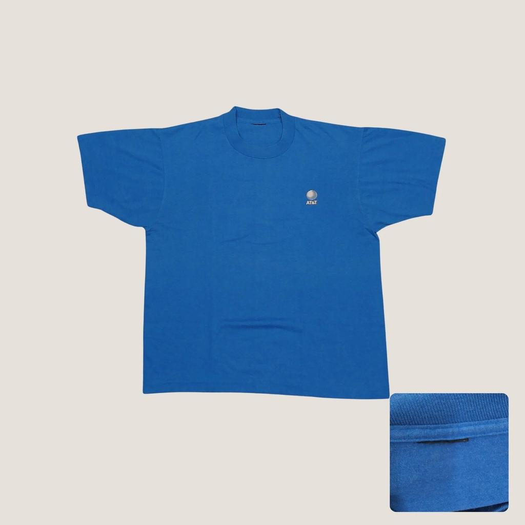 Maglietta Vintage anni '90 ATT OEI Migration Blu Punto Singolo Taglio Boxy L