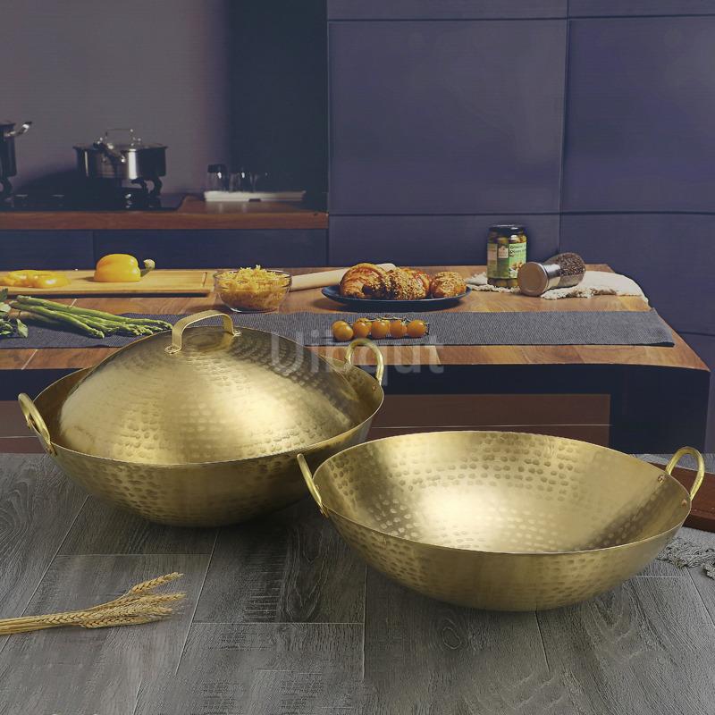handmade pure copper frying pan copper wok round bottom pan copper brass healthy uncoated wok cookware cast iron cookware