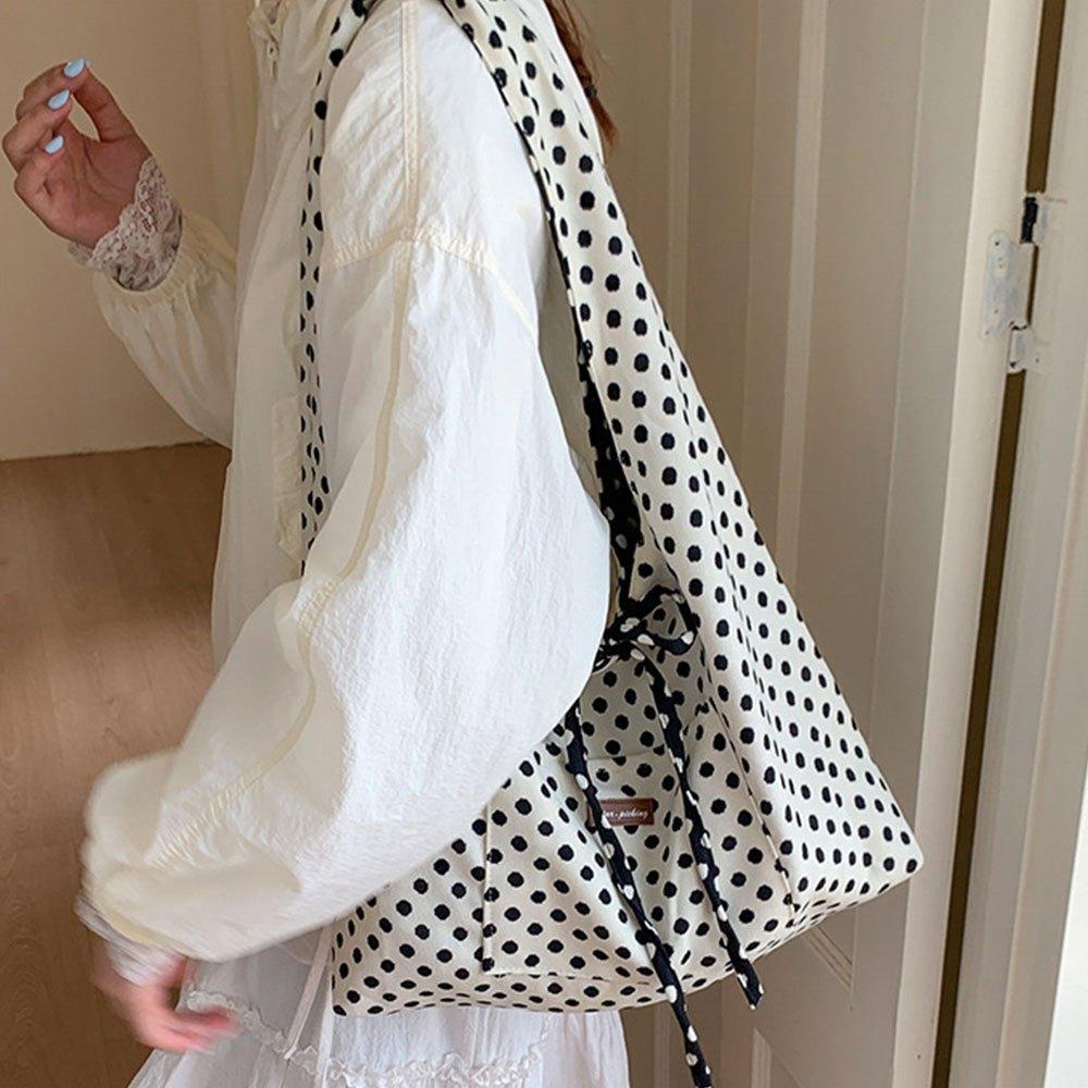 Casual Simple Polka Dots Handbag, Korean Double-Sided Shoulder Bag, Fashionable Large Capacity Commuting Bag Tote Bag