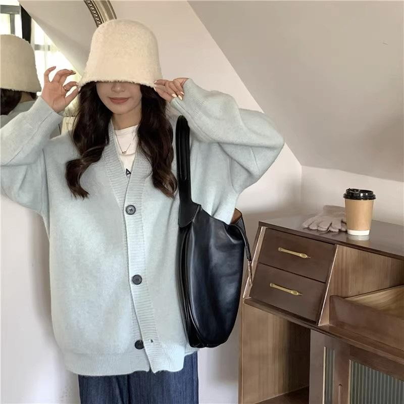 Red women's coat spring and autumn new loose lazy student versatile knitted cardigan wear sweater women