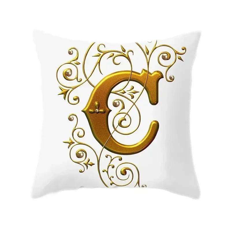 45*45Cm European Gold 26 Letters Pillowcase Digital Printed Peachskin Home Texile Pillowcase Home Decorative Sofa Cushion Cover