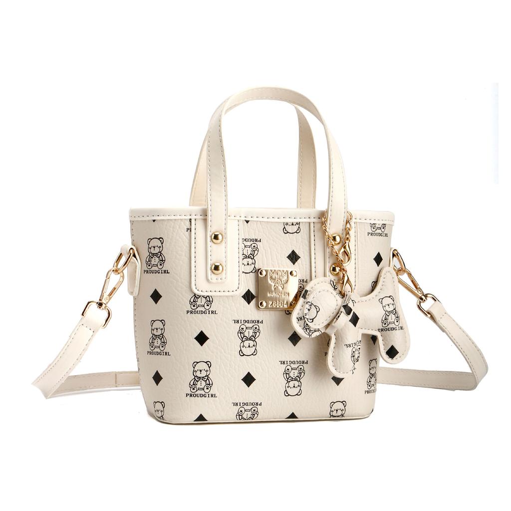 Cute bear printed bucket bag women's new trendy versatile commuter handbag casual shoulder messenger bag trendy