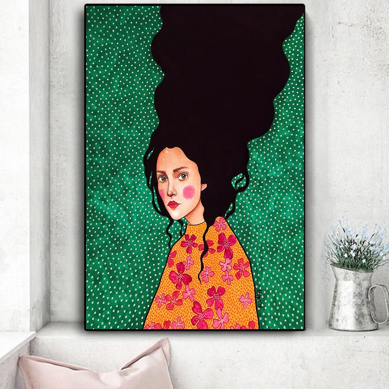 

Винтажная абстрактная девушка, волосы, цветок, женская настенная живопись на холсте, модный плакат на скандинавскую тему, настенные панно для гостиной, без рамы 21x30cm No Frame