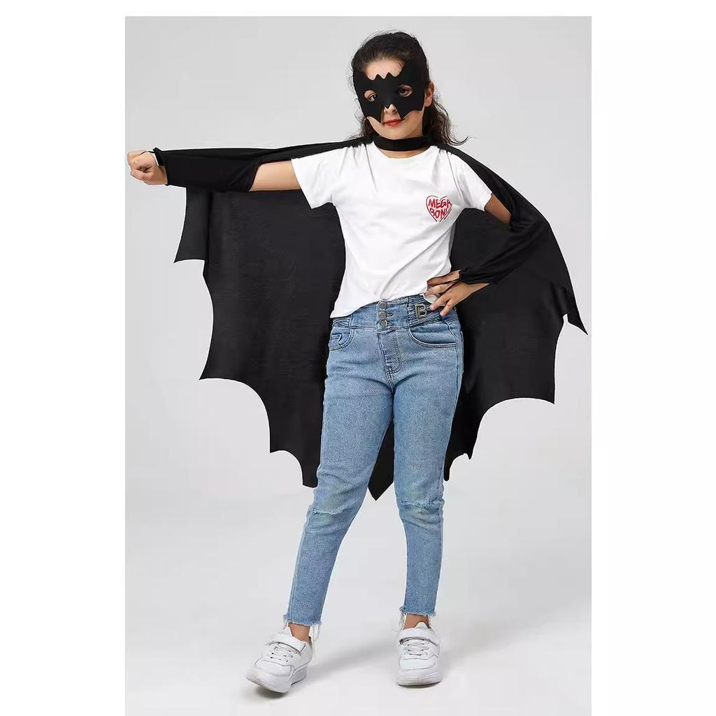 Kids Halloween Cape with Hood Pumpkin Bat Print Cosplay Cape Costume for Carnival Party Dress-Up