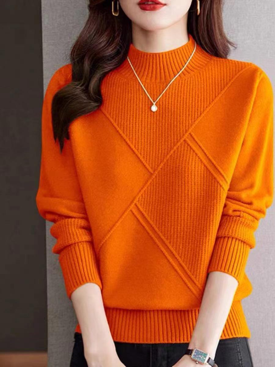 

Жіночий в’язаний светр із напівводолазкою осінь/зима – новий західний стиль 2024 року, повсякденний, щільний, однотонний One Size помаранчевий