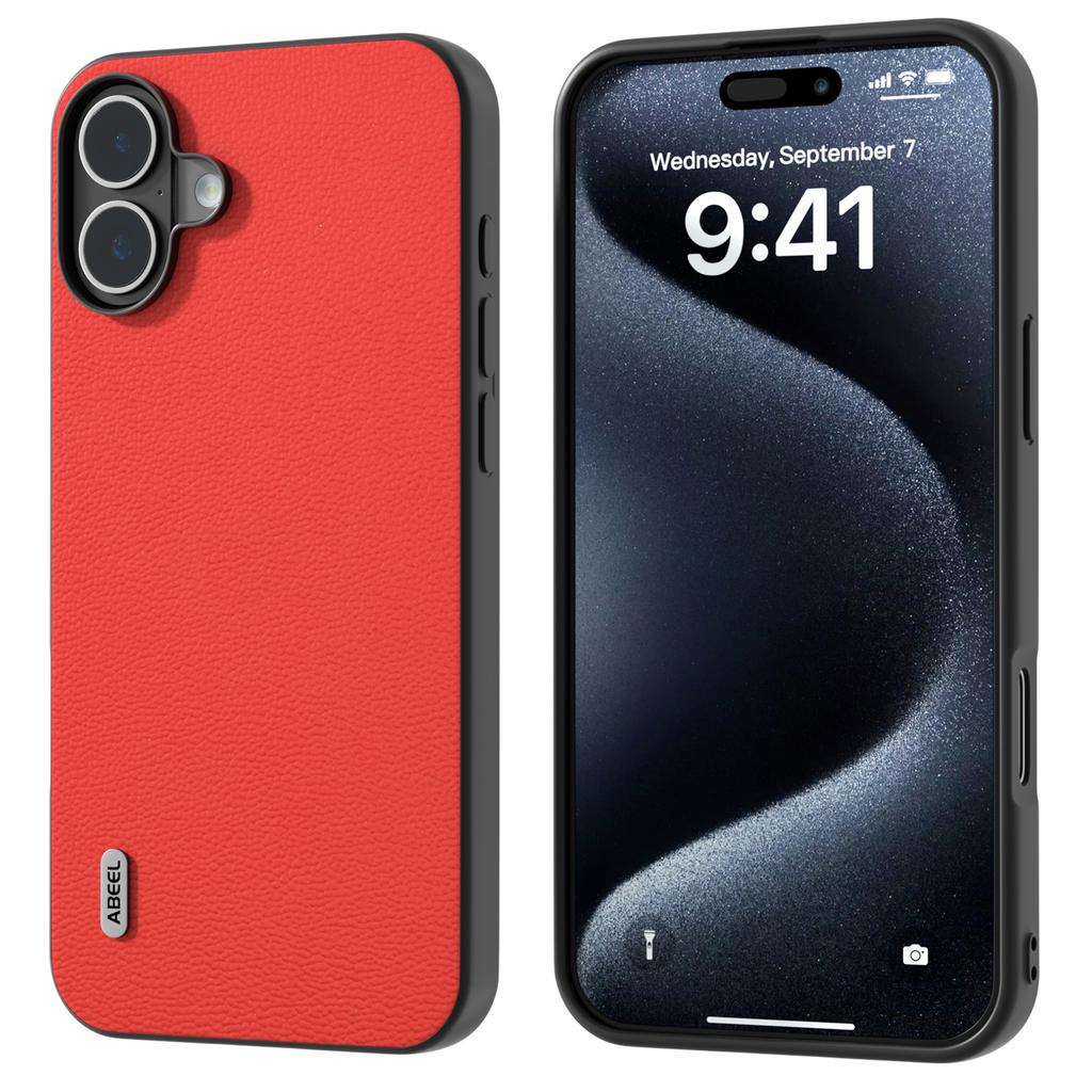 For iPhone 16 Plus Case Genuine Cow Leather Coated PC+TPU Phone Cover