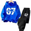 67 Chic Children's Hoodies Set 4-13Y Korean Streetwear Block Tracksuit Fashion Comfortable Kids Sweatshirt 2 Pcs Sets Pant Suit