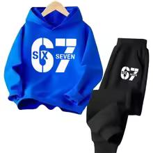 67 Chic Children's Hoodies Set 4-13Y Korean Streetwear Block Tracksuit Fashion Comfortable Kids Sweatshirt 2 Pcs Sets Pant Suit
