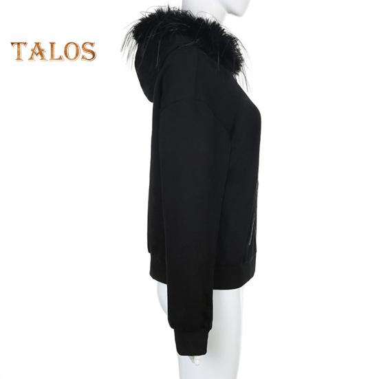 Casaco de inverno feminino com capuz de pelúcia, estilo high street, cardigan com zíper, capuz com bolsos com zíper, cor sólida, quente, solto, agasalho