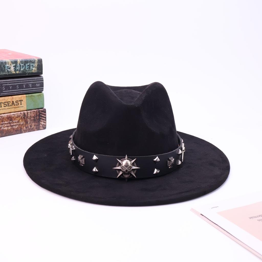 Men'S And Women'S Skulls, Western Cowboy Hats, Autumn And Winter New Suede Top Hats, High-End Flat-Brimmed Jazz Hats