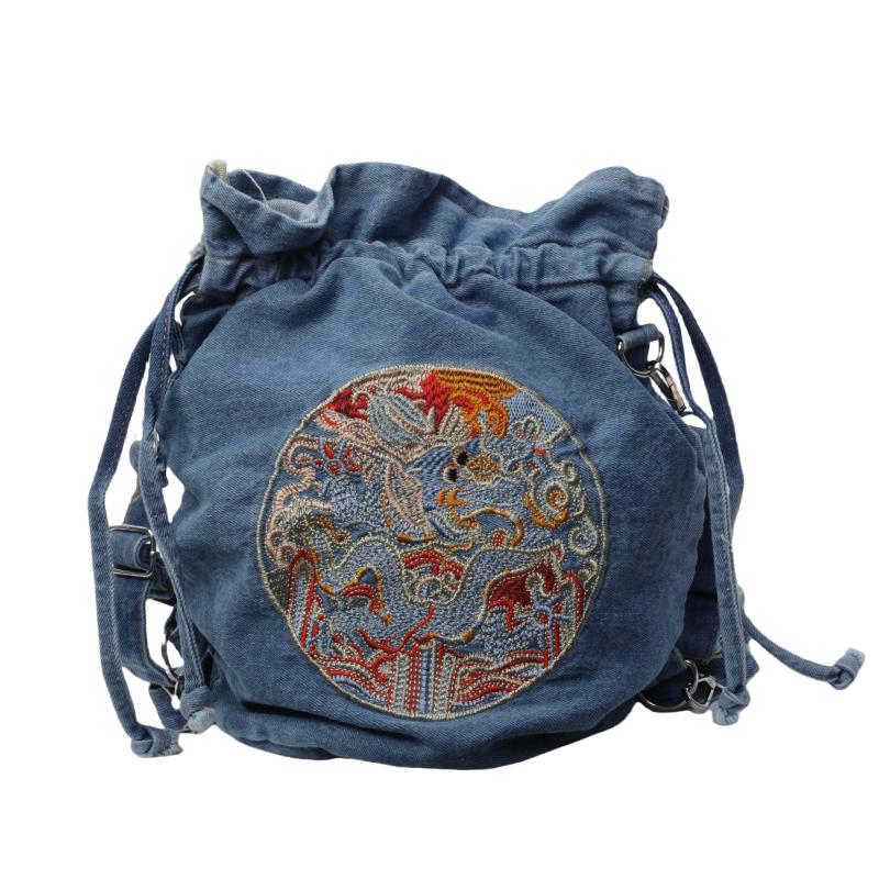 

Джинсовая сумка с вышивкой, контрастная женская сумка через плечо, студенческий рюкзак, сумка через плечо светло-синий