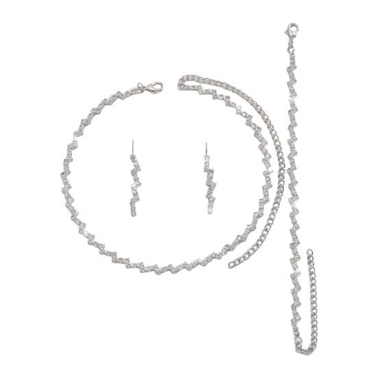 

3 шт./комплект женский комплект ювелирных изделий горный хрусталь чокер висячие серьги браслет комплект с удлинителем серебряный