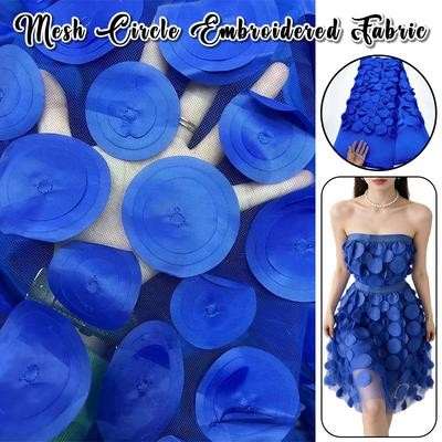 90x150cm African Lace Fabric 3D Circular Patch Embroidered Nigerian France Mesh Tulle Lace Fabric for Sewing Wedding Dress