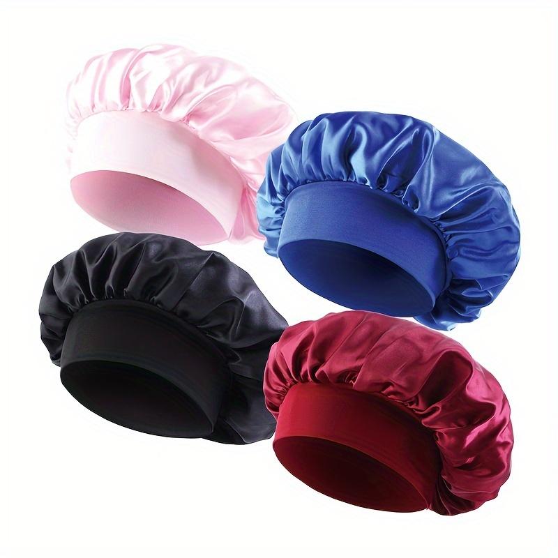 Elegant Hats Satin 4set Solid Color Hair Hats Elastic Headscarves Bath Hats Light And Soft Sleeping Nightcaps Ladies Daily Use