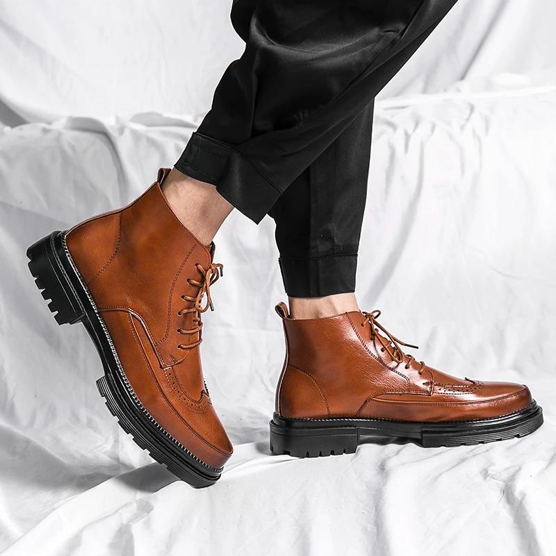 Fashion Trend Men's Boots Black Sneakers Outdoor Low Top Combat Boots Punk Shoes Men's Casual Leather Street Style Ankle Boots Men MO-25