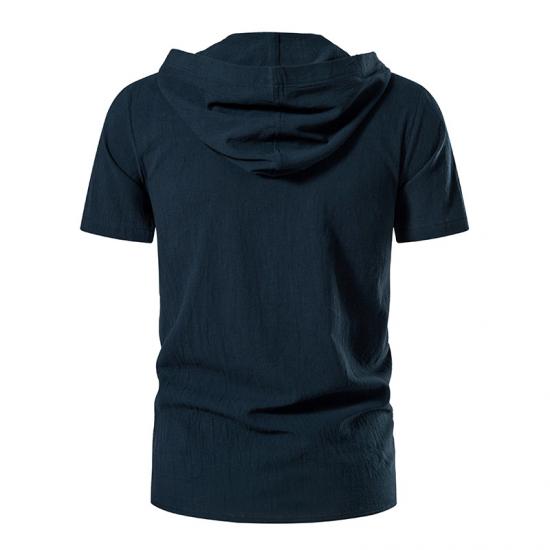 Cotton Linen Men's Long-Sleeved Shirts Summer Men Solid Color Casual Beach Style Hooded Shirts