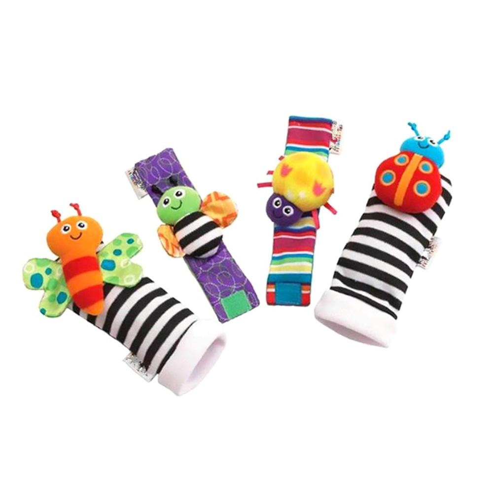 1 Pair Baby Wrist Rattles and 1 Pair Socks Rattles Set Educational Development Plush Toys Baby Gift