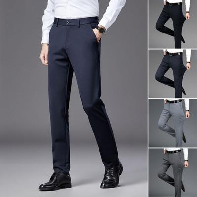 Herren Elastische Anzughose Dünne Hose mit geradem Bein Knitterfreie bügelfreie Businesshose für Büro Abendgarderobe Date