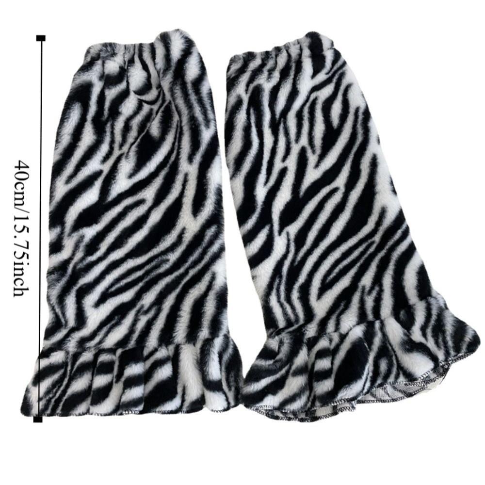 Soft Leopard Print Winter Leg Warmers Dot Stripe Pleated Furry Leg Warmers Kawaii Lolita JK Plush Leg Coverings Accessories