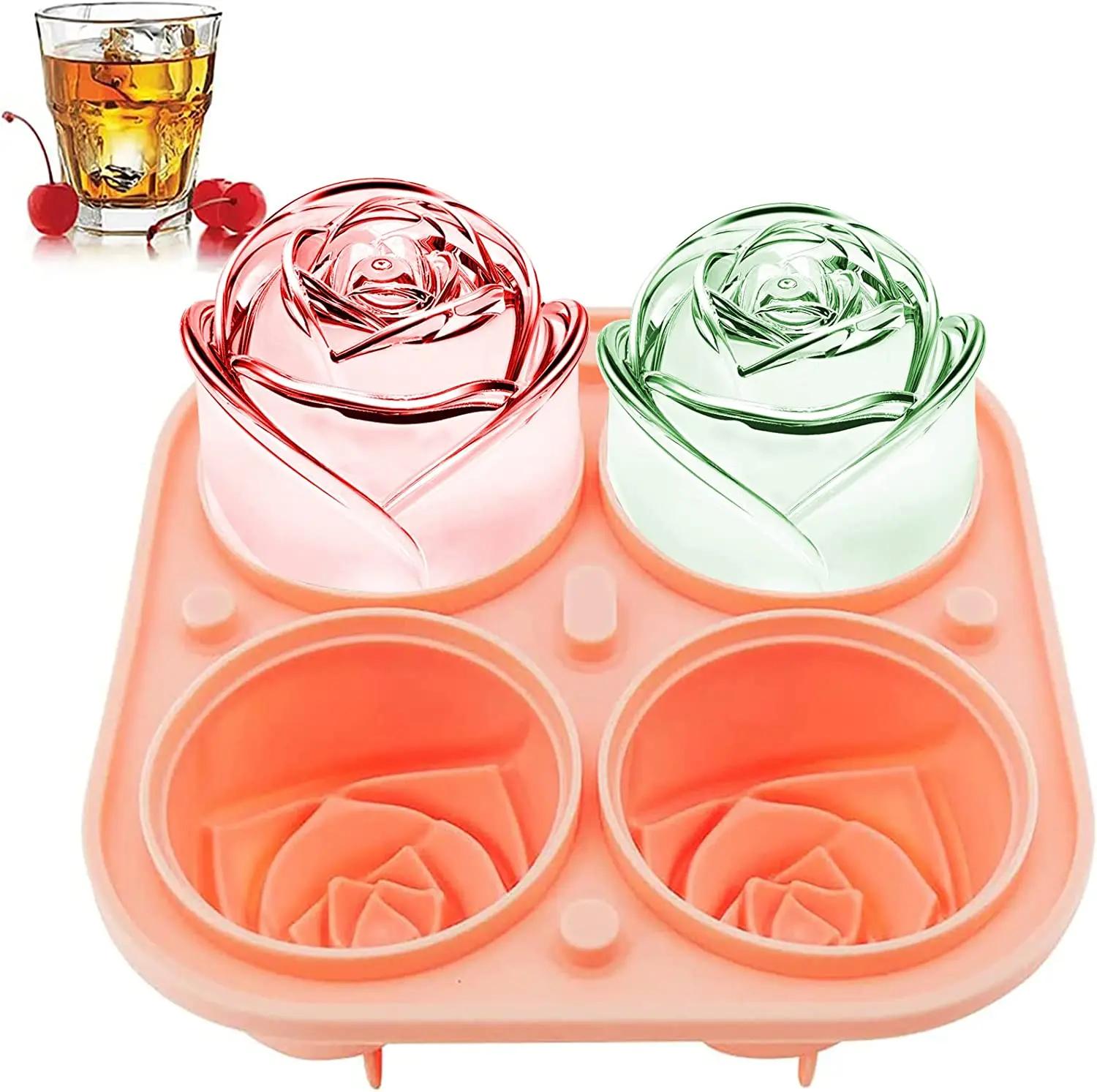 

3D Rose Ice Molds 2.5 Inch Large Ice Cube Trays Make 4 Giant Cute Flower Shape Ice Silicone Rubber Fun Big Ice Ball Maker