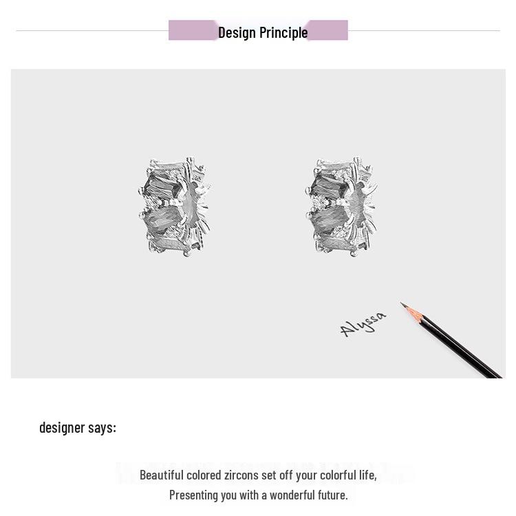 Silver Ziyun Square Zirconium Spacer Beads, 925 Sterling Silver, Platinum-Plated, Korean Fashion DIY Jewelry Accessories SCC1182.