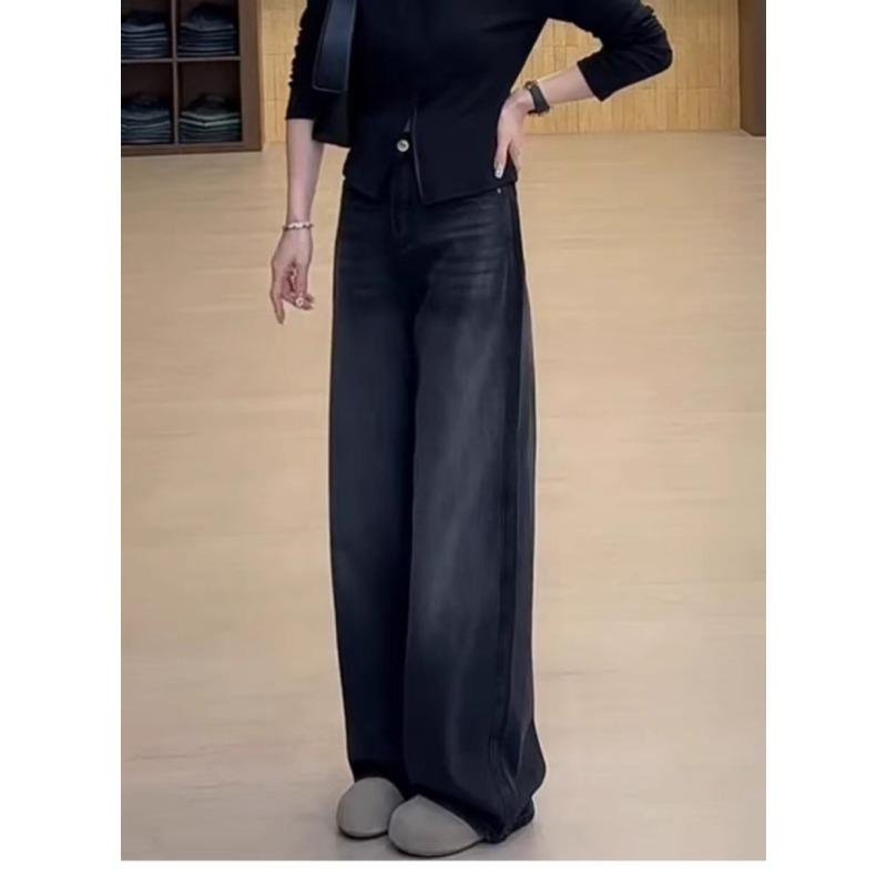 Autumn Winter High Waist Vintage Wide Leg Denim Pants Women Loose Casual All-match Straight Jeans Trousers