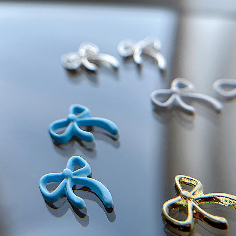 10Pcs Kawaii Bowknot Metal Gold Silver Nail Charms 3D Alloy Bow Tie Jewelry Nail  Decoration Manicure Accessories