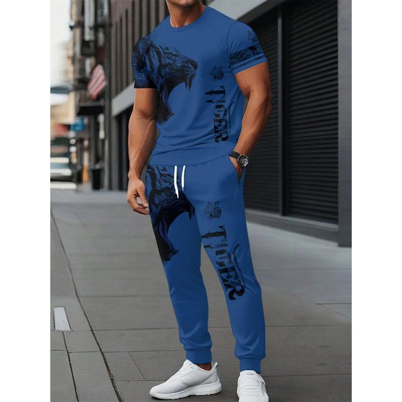 Men's short-sleeved T-shirt paired with outdoor sports and casual trousers suit