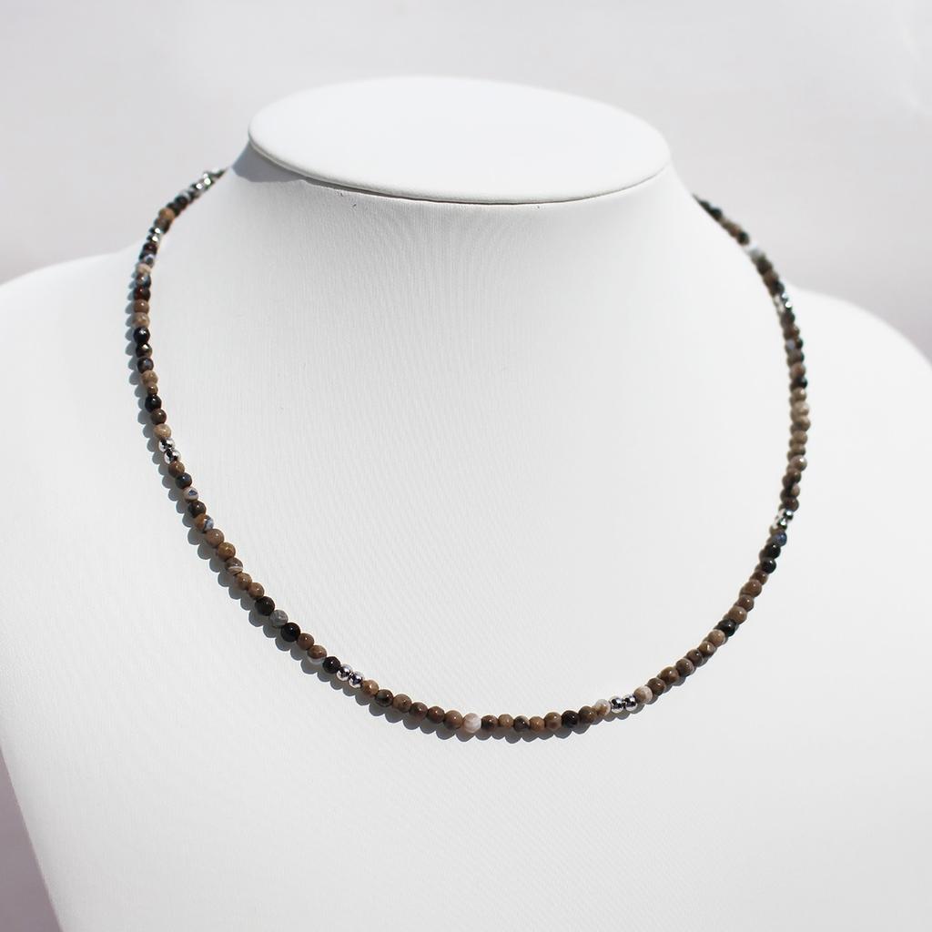 Handmade Original Jewelry Faceted Colored Natural Stone Beaded Necklace Stacked With Very Fine Collarbone Chain 772