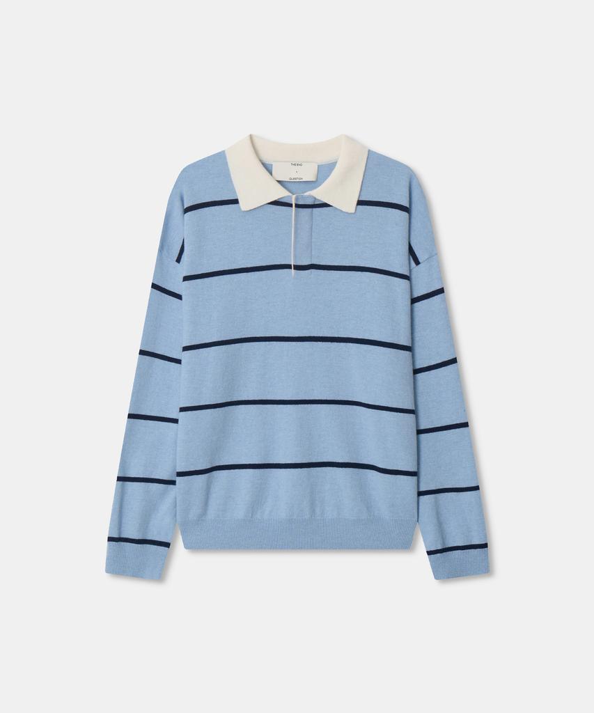 Diaendeukweseucheon Stripe Collar Knit Top / Light Blue
