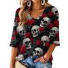 Women's V-Neck Halloween Print Lightweight Top for Spring and Summer