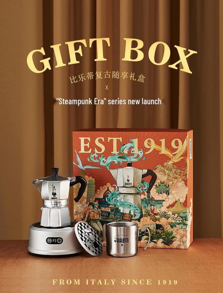 Bialetti Steam Age Moka Pot Gift Set: Single/Double Valve Hand-Pour Coffee Maker