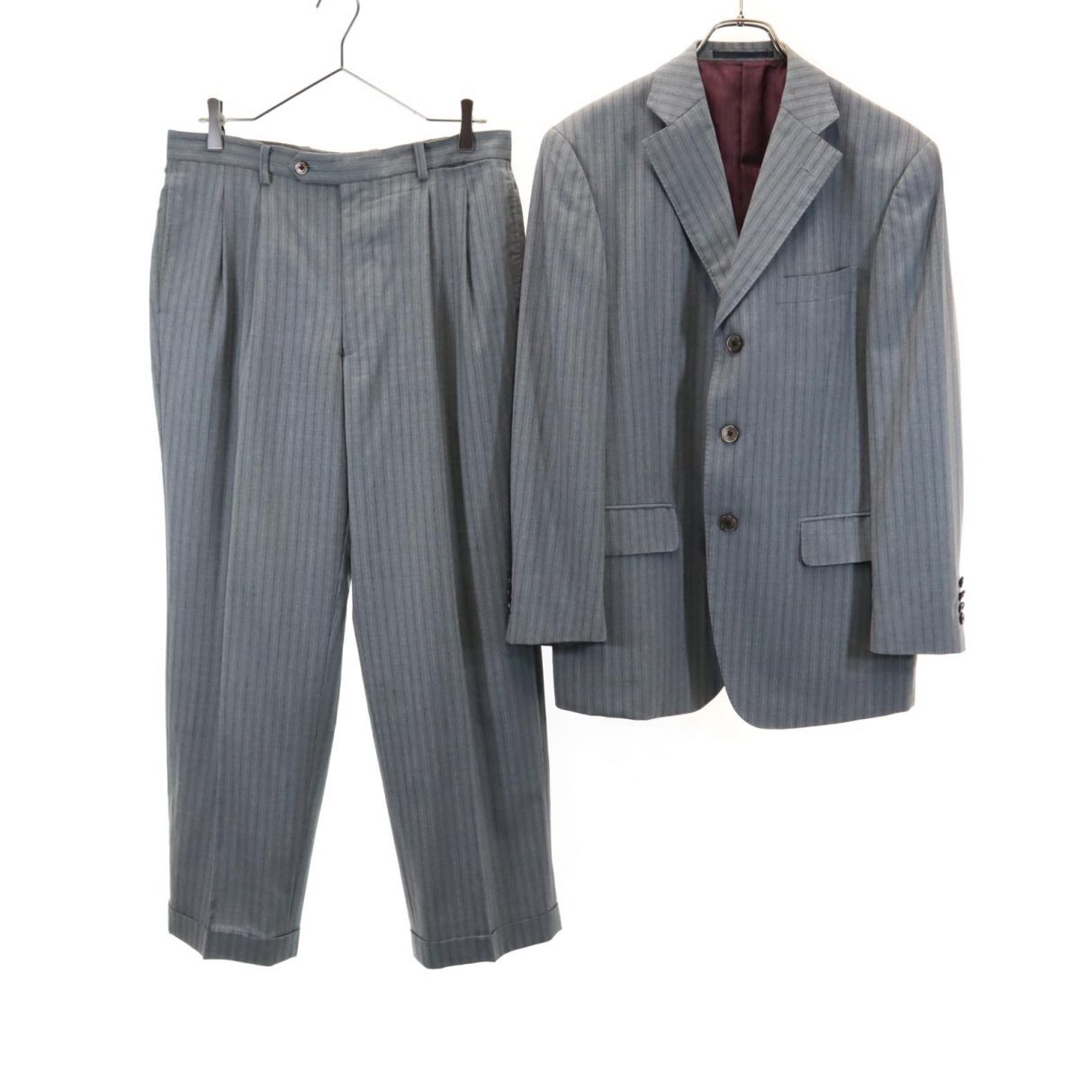 

VISARUNO Made in Japan wool stripe suit Setup gray Men s Used