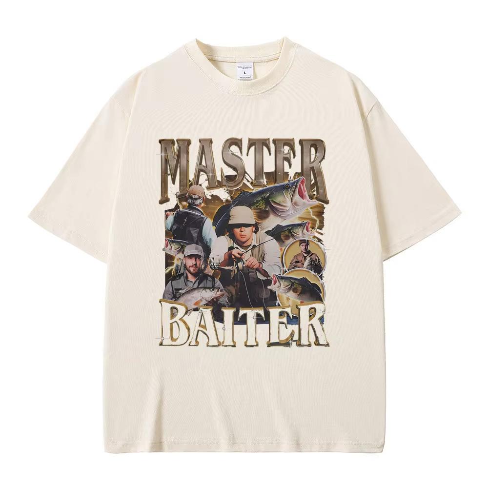Master Baiter Fisch Angeln Lustiges Meme T-Shirts Herren Damen Lässig Vintage Baumwolle Kurzarm Übergroße T-Shirts Streetwear Unisex