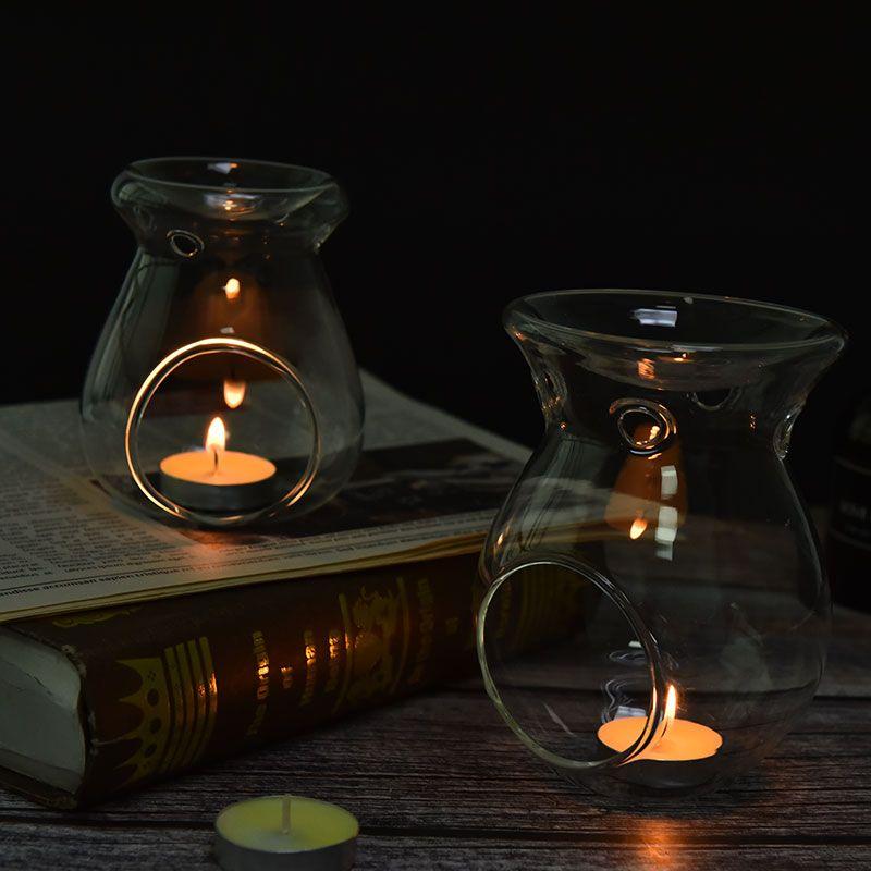 Nordic Home Decor Glass Candle Heat Resistant Oil Furnace Aroma Burner Holder Candlestick Vase Romantic Wedding Decoration