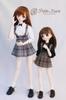 DD Compatible Jumper Skirt with Black Ribbon White Blouse 2 Piece Set Black and White Check British Glen Check Jeans Skirt 60cm Doll BJD Doll Clothes