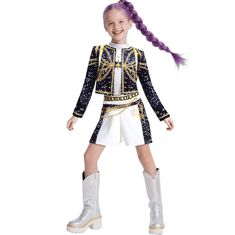 Costume da Cosplay Kpop Hunters Stage per Bambine Ragazze Anime Hunters Outfit da Cosplay Parrucca Completo Costume da Gioco di Ruolo per Feste di Halloween