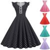 (Qunide) Women's Fashion Lace Sleeve Vintage Polka Dot Printed Maxi Dress