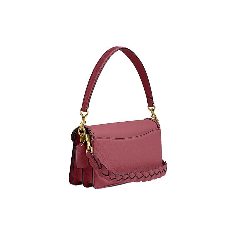 Coach Shoulder Bag Tabby 26 Solid Color Braided Edge Flap Opening and Closing Hardware Buckle Cow Leather Envelope Hand Medium Size Women's Rose Red