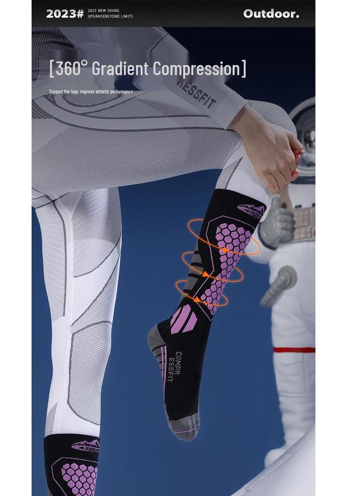 Unisex Winter Wool Ski Socks - Warm, Quick-Dry, Fleece-Lined, High-Top Compression for Outdoor Sports