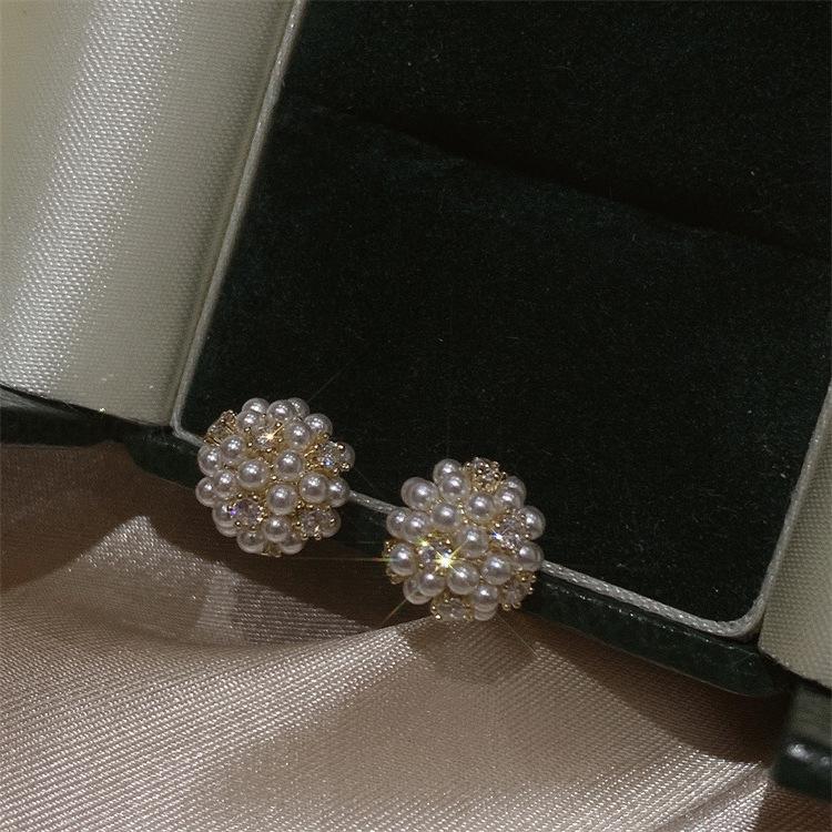 Korean Style Zircon Pearl Ball Earrings: Elegant, Versatile, and Fashionable for Women