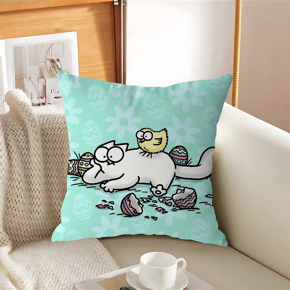 

S-Simons Cartoon C-Cat Cushion Cover Inches Farmhouse Decor Home Throw Pillow Covers For Couch Decorations 12x12Inch