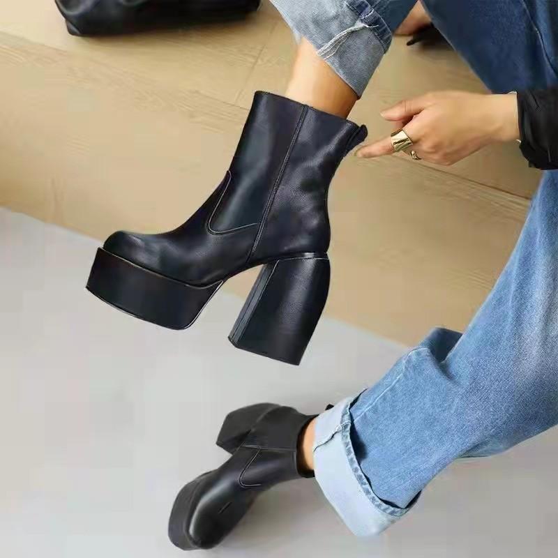 Fashion Comemore Women Punk Style Autumn Winter Chunky Platform High Boot Party Shoes Ladies Black Thick Heels Elastic Knee High Boots