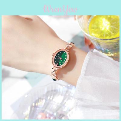 Elegant Ladies Watch With Green Gemstone Dial Quartz Movement For Casual Wear