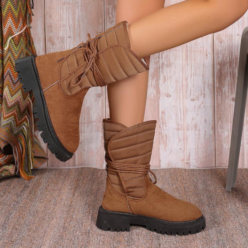 Large size medium tube snow boots women's winter new warm women's cotton boots strap fluffy boots
