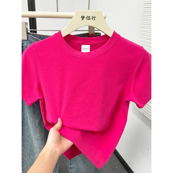 Women Plus Size Solid Color Positive-Shoulder Short Sleeve T-Shirt Summer Casual Commuter Top