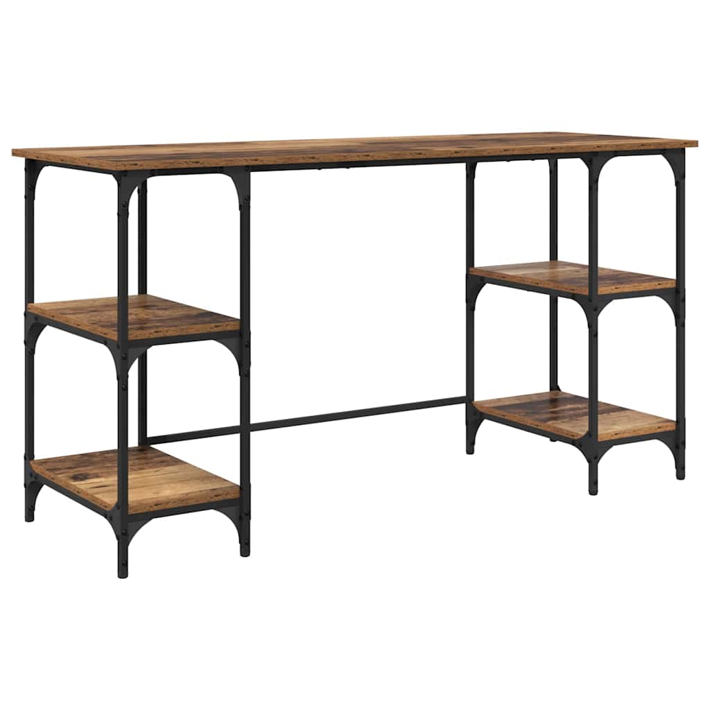 Vintage Style Desk with Shelf Reclaimed Wood Look 140 x 50 x 75 cm Particleboard